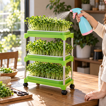 Double-Layer Hydroponic Sprout Growing Tray Set with Stand  Steelmates