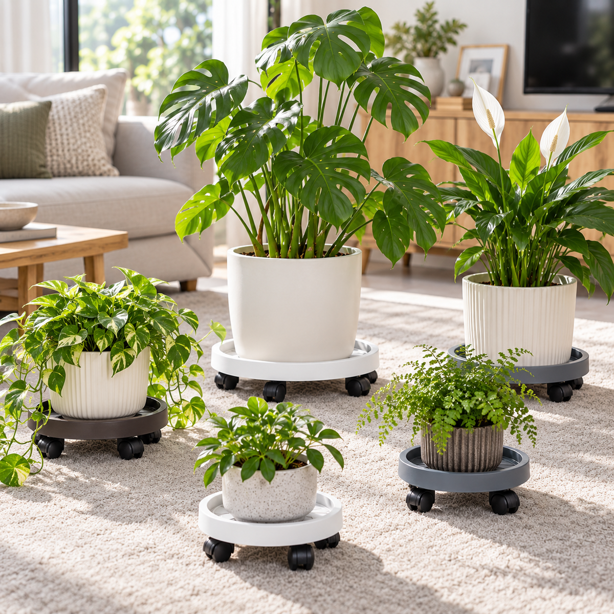 Movable Plant Pot Tray with Wheels & Water Catcher Base  Steelmates