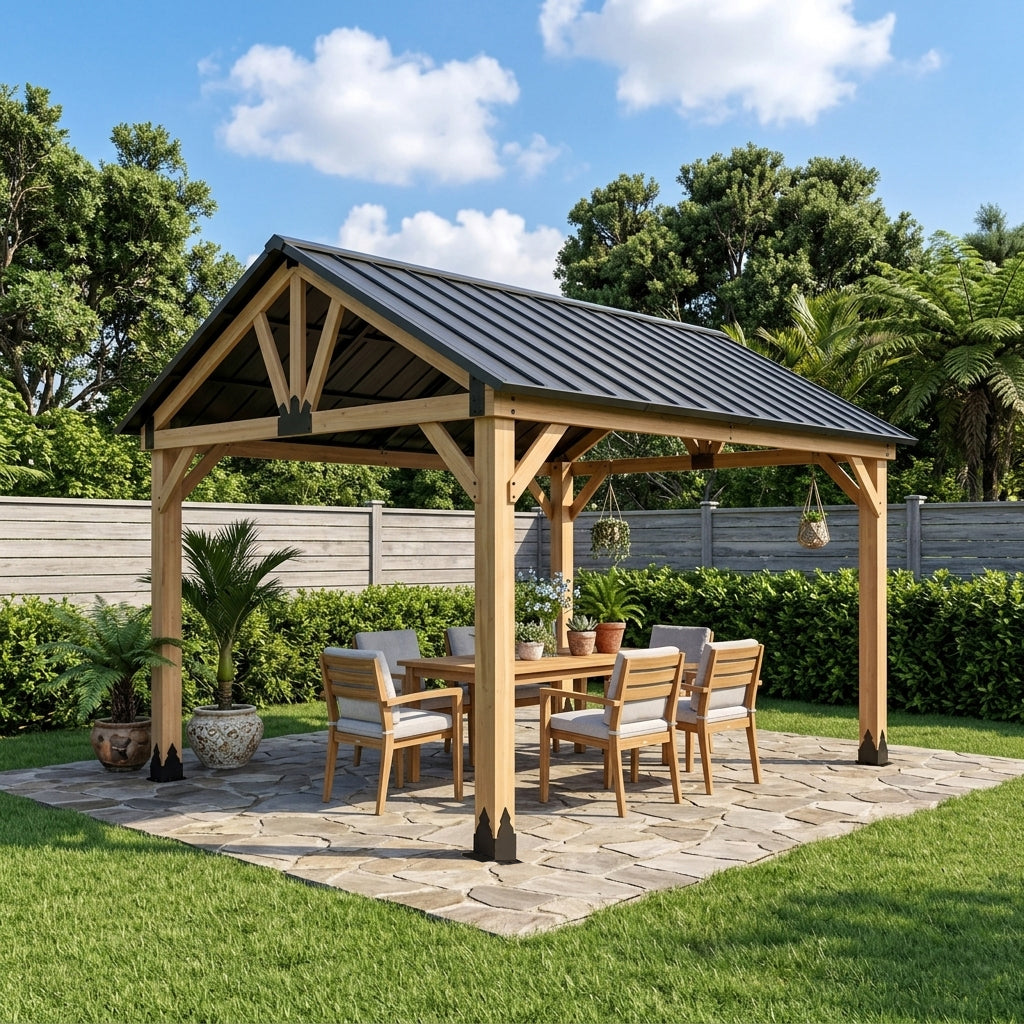 4200 x 3600 Cedar Wood Gazebo Hard Top  Steelmates