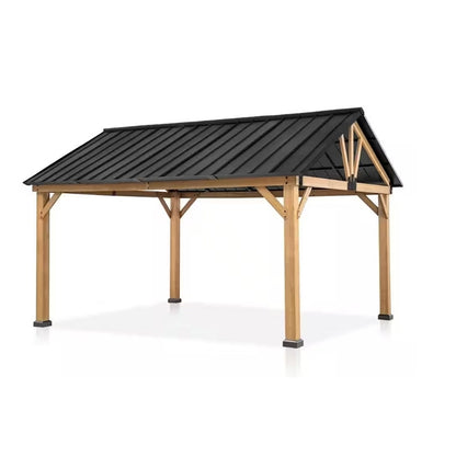4200 L x 3600 W x 2900 H Patio Cedar Wood Gazebo Pitched Roof Hard Top Black