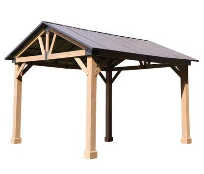 4200 L x 3600 W x 2900 H Patio Cedar Wood Gazebo Pitched Roof Hard Top Black