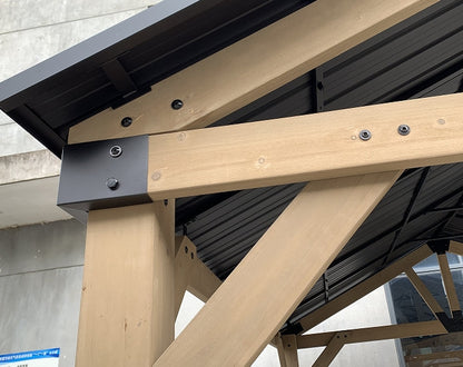 4200 L x 3600 W x 2900 H Patio Cedar Wood Gazebo Pitched Roof Hard Top Black