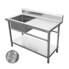 Right Table 304 Grade Stainles Steel Sink Bench with Undershelf 1200*600*850mm