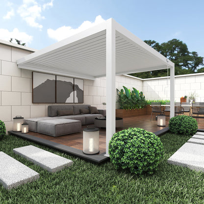 Wall-Mounted Manual Double-Layer Louver Pergola 3×3×2.5m Grey  Steelmates