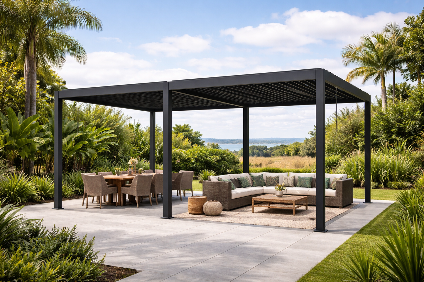 8000 L x 3000 W x 2500 H Louvred pergola louvre roof Dark Grey  Steelmates