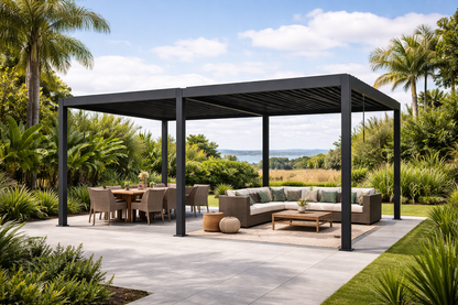 8000 L x 3000 W x 2500 H Louvred pergola louvre roof Dark Grey  Steelmates