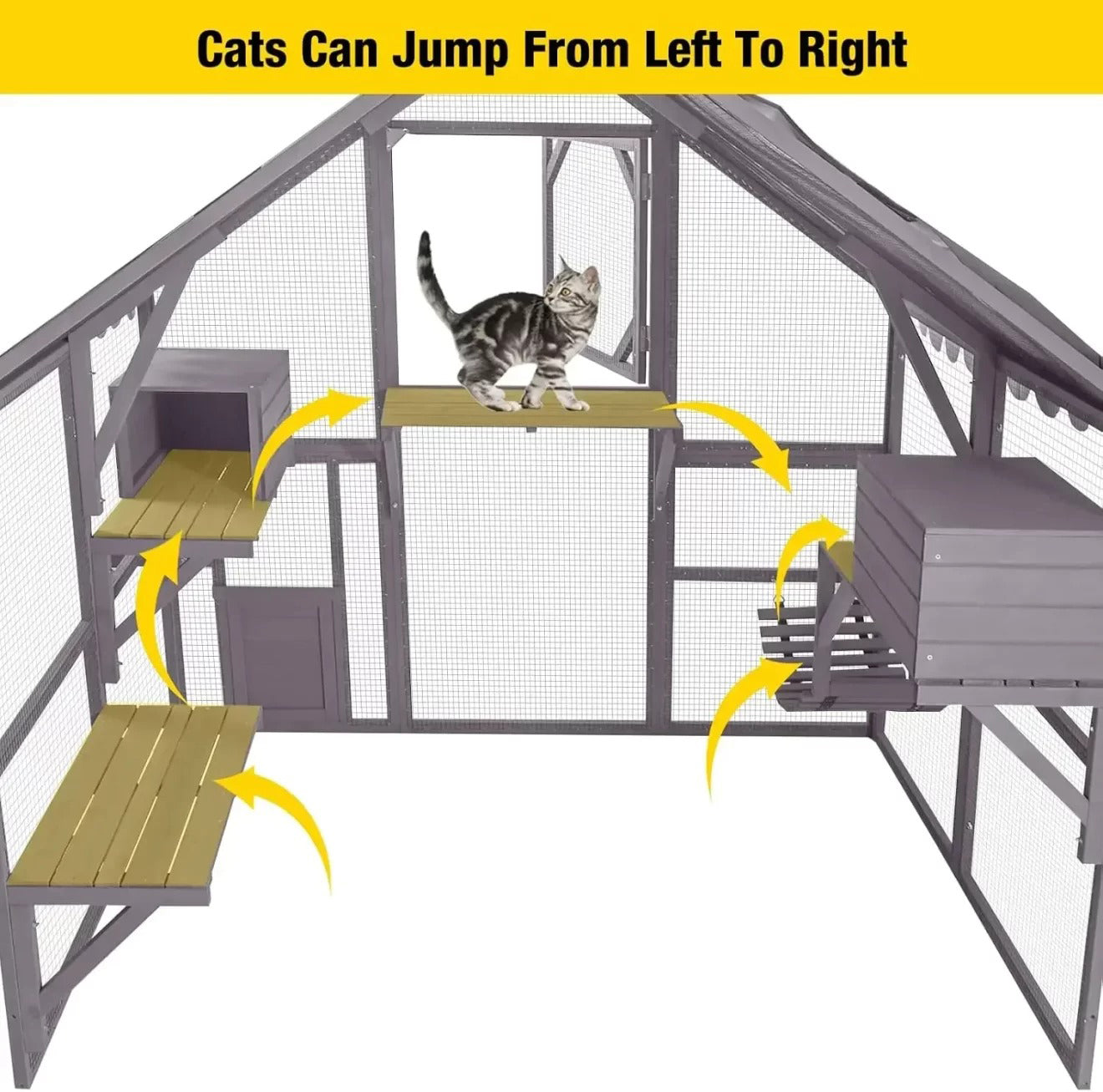 Walk-in Wooden Catio with Bridge 2800 L x 1870W x 1870 H  Steelmates