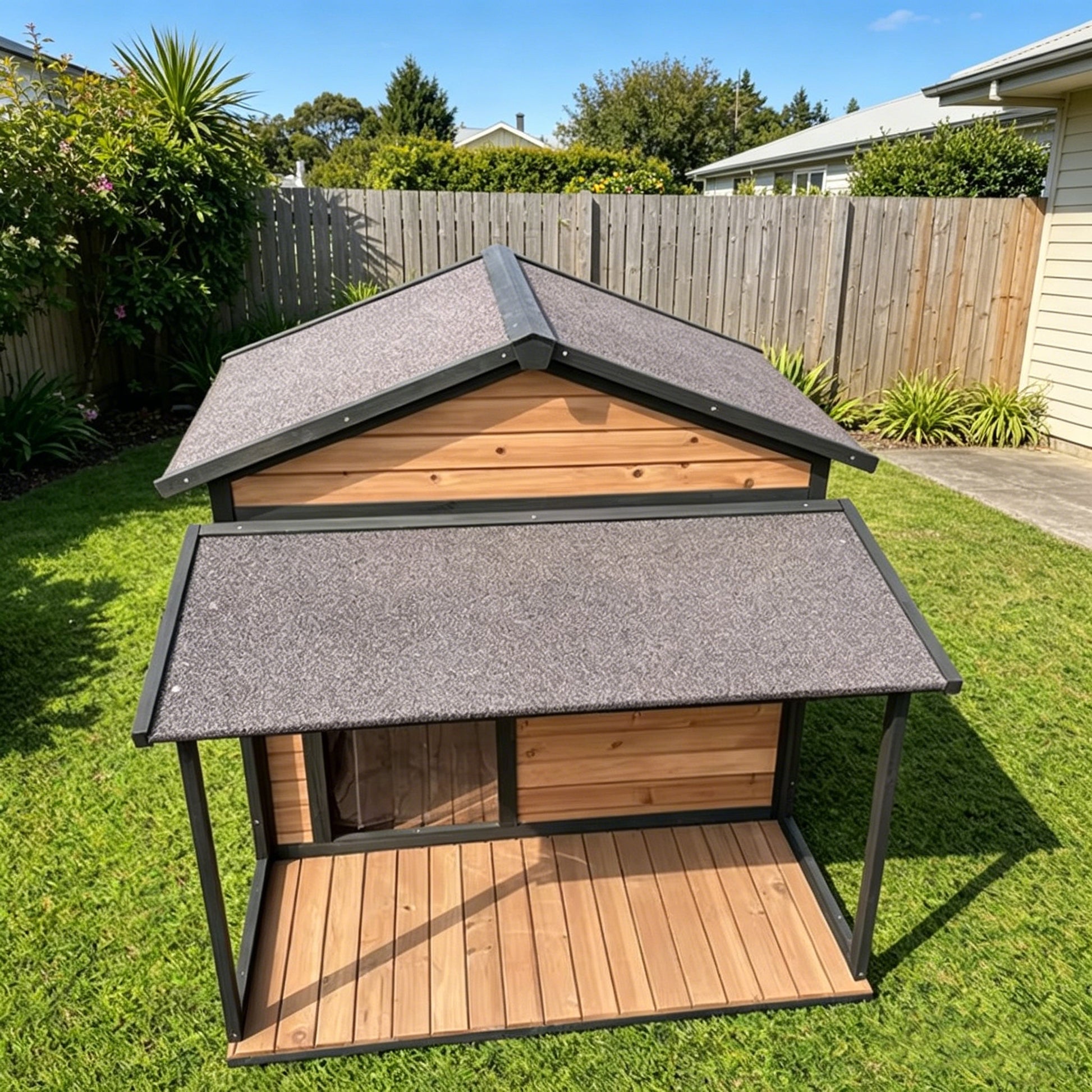 Outdoor Wooden Dog House with Gable Roof 1200x1230x1050mm  Steelmates