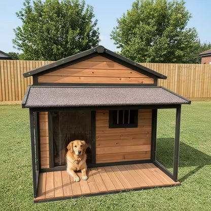 Outdoor Wooden Dog House with Gable Roof 1200x1230x1050mm  Steelmates