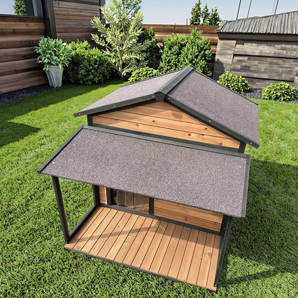 Outdoor Wooden Dog House with Gable Roof 1200x1230x1050mm  Steelmates