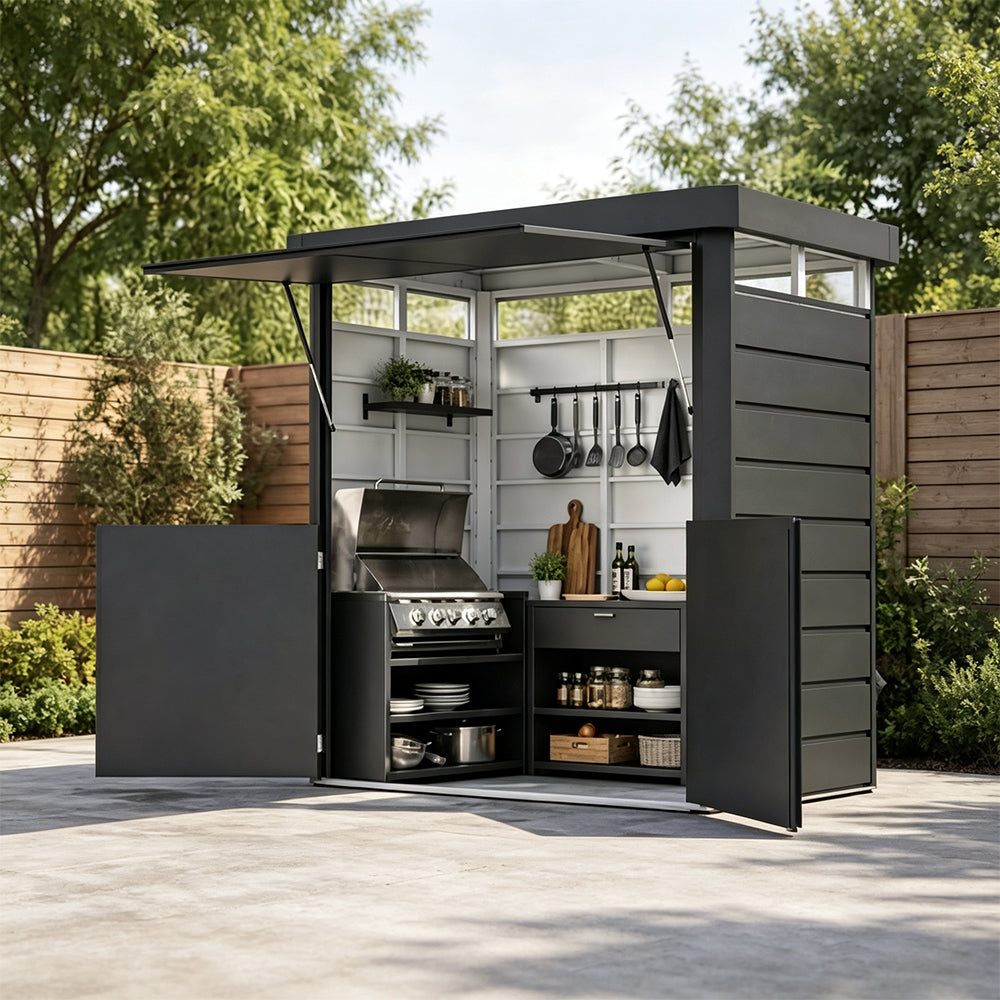 Garden Shed with Front Awning 228 x 143 x 230cm  Steelmates