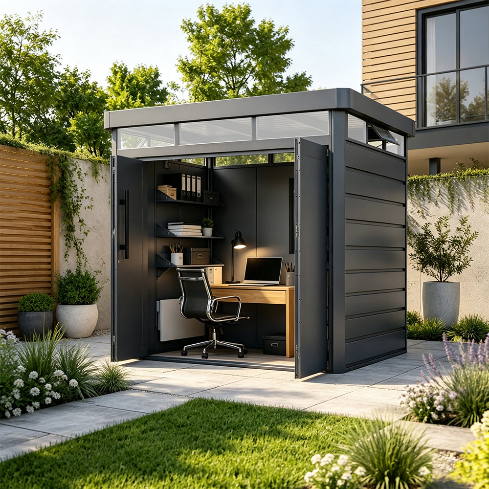 Galvanized Steel Garden Shed with Wide Folding Doors -230cm Height  Steelmates