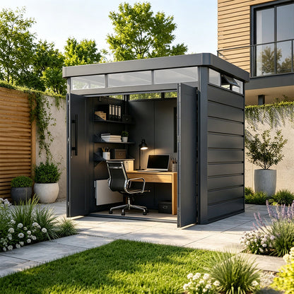 Galvanized Steel Garden Shed with Wide Folding Doors -230cm Height  Steelmates