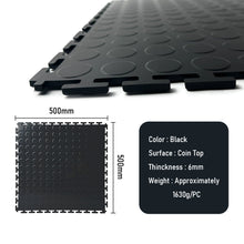 Heavy Duty Interlocking Floor Tiles,Coin Top,500×500×6mm-Black