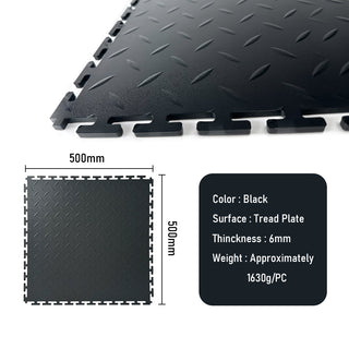 Heavy Duty Interlocking Floor Tiles,Tread Plate,500×500×6mm-Black  Steelmates