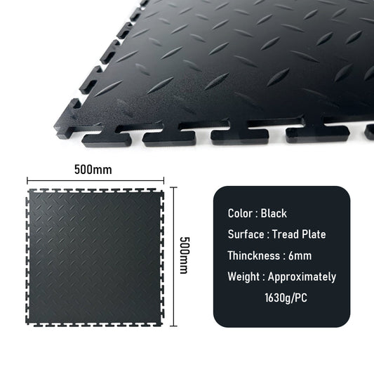 Heavy Duty Interlocking Floor Tiles,Tread Plate,500×500×6mm-Black  Steelmates