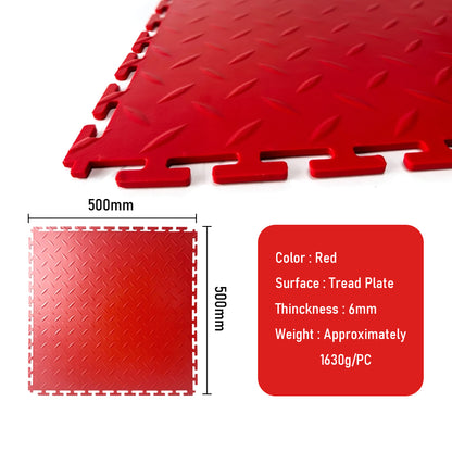 Heavy Duty Interlocking Floor Tiles,Tread Plate,500×500×6mm-Red