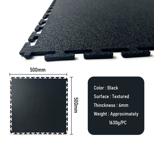Heavy Duty Interlocking Floor Tiles,Textured,500×500×6mm-Black  Steelmates
