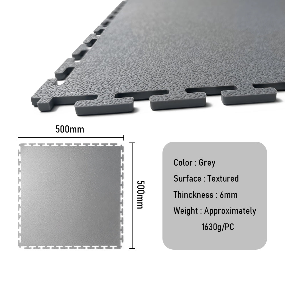 Heavy Duty Interlocking Floor Tiles,Textured,500×500×6mm-Grey
