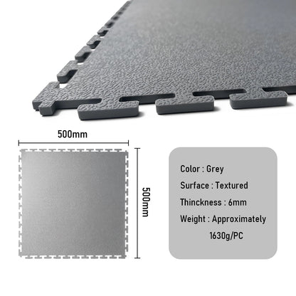 Heavy Duty Interlocking Floor Tiles,Textured,500×500×6mm-Grey