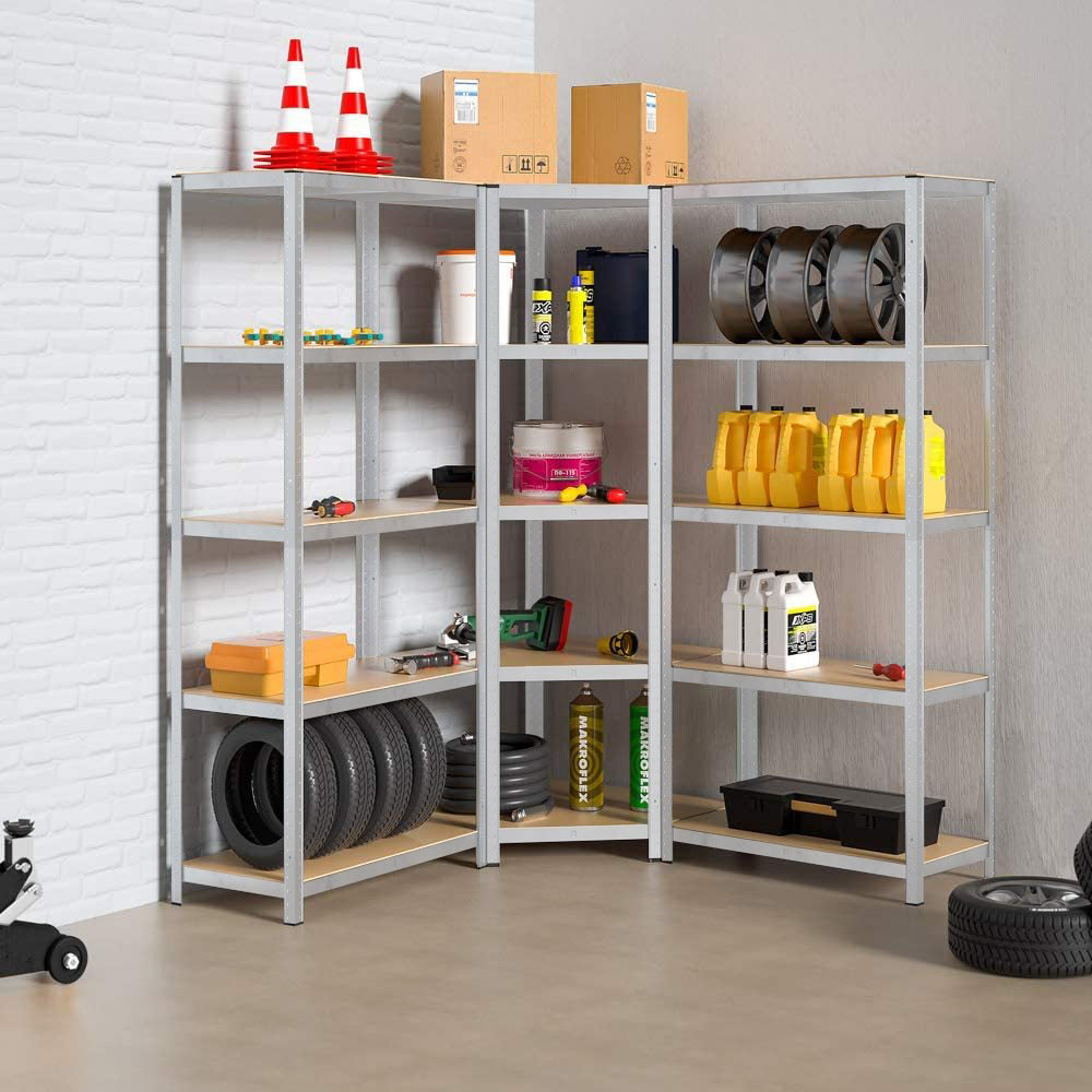 5 tier DIY Shelving H1800 x 900 x 400 With Corner Unit & 2 Storage Shelves White  Steelmates