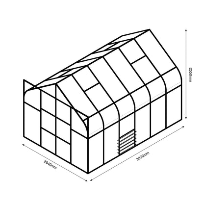 PC Curved Glasshouse 4mm toughened glass 2640 x 3830 x 2550mm
