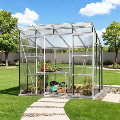 6MM Polycarbonate Greenhouse with Flat Roof -254x192cm