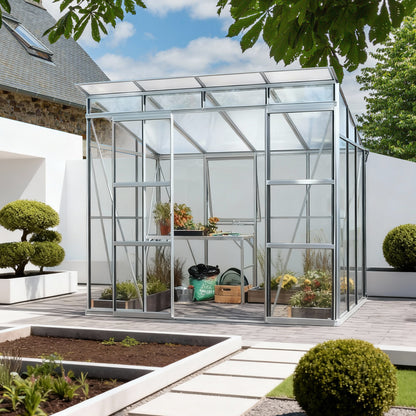 6MM Polycarbonate Greenhouse with Flat Roof -254x192cm