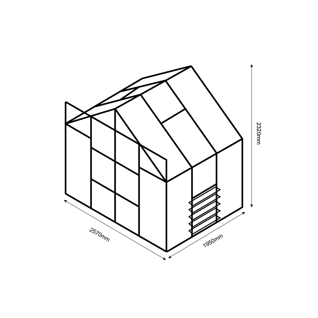 Glasshouse 4mm toughened glass 2570 x 1950 x 2320mm