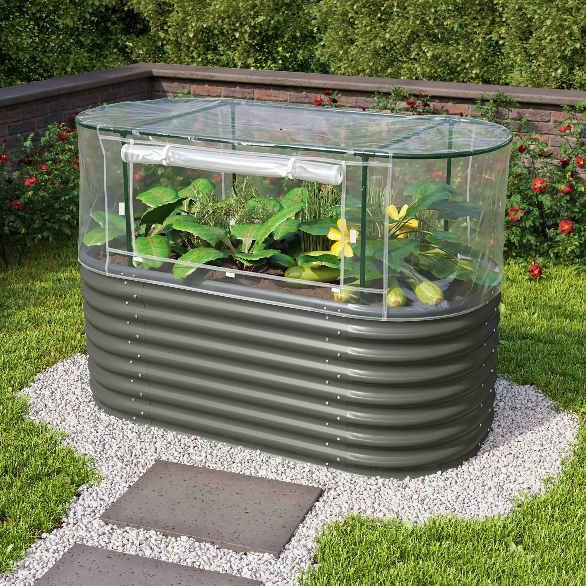 Aluminum-Coated Zinc Sheet Garden Bed with Cover - 1620 Length  steelmates