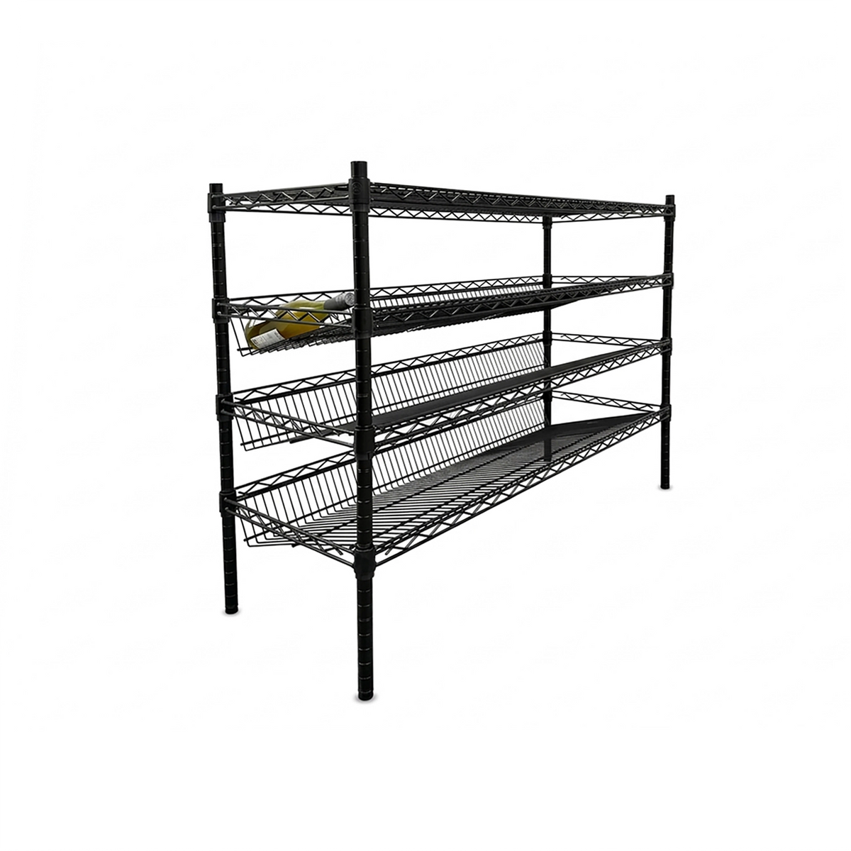 Epoxy 3 Tier Slanted Wine Rack with Flat Top Shelf 1200x450xH900 Black  Steelmates