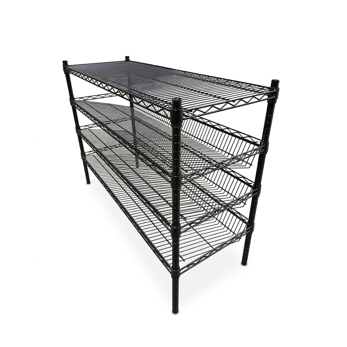 Epoxy 3 Tier Slanted Wine Rack with Flat Top Shelf 1200x450xH900 Black  Steelmates