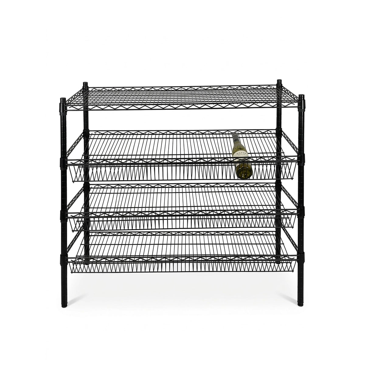 Epoxy 3 Tier Slanted Wine Rack with Flat Top Shelf 1200x450xH900 Black  Steelmates