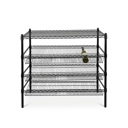 Epoxy 3 Tier Slanted Wine Rack with Flat Top Shelf 1200x450xH900 Black  Steelmates