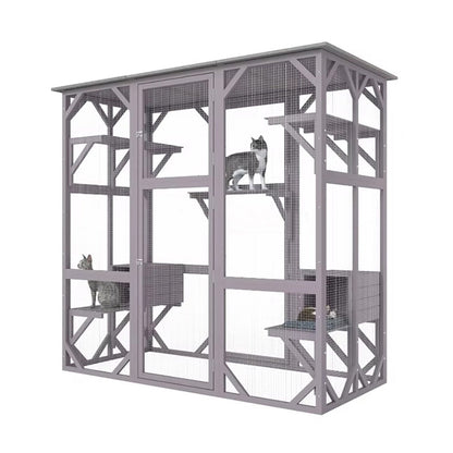 Outdoor Wooden Catio with 6 Platforms 1660x805x180mm  Steelmates