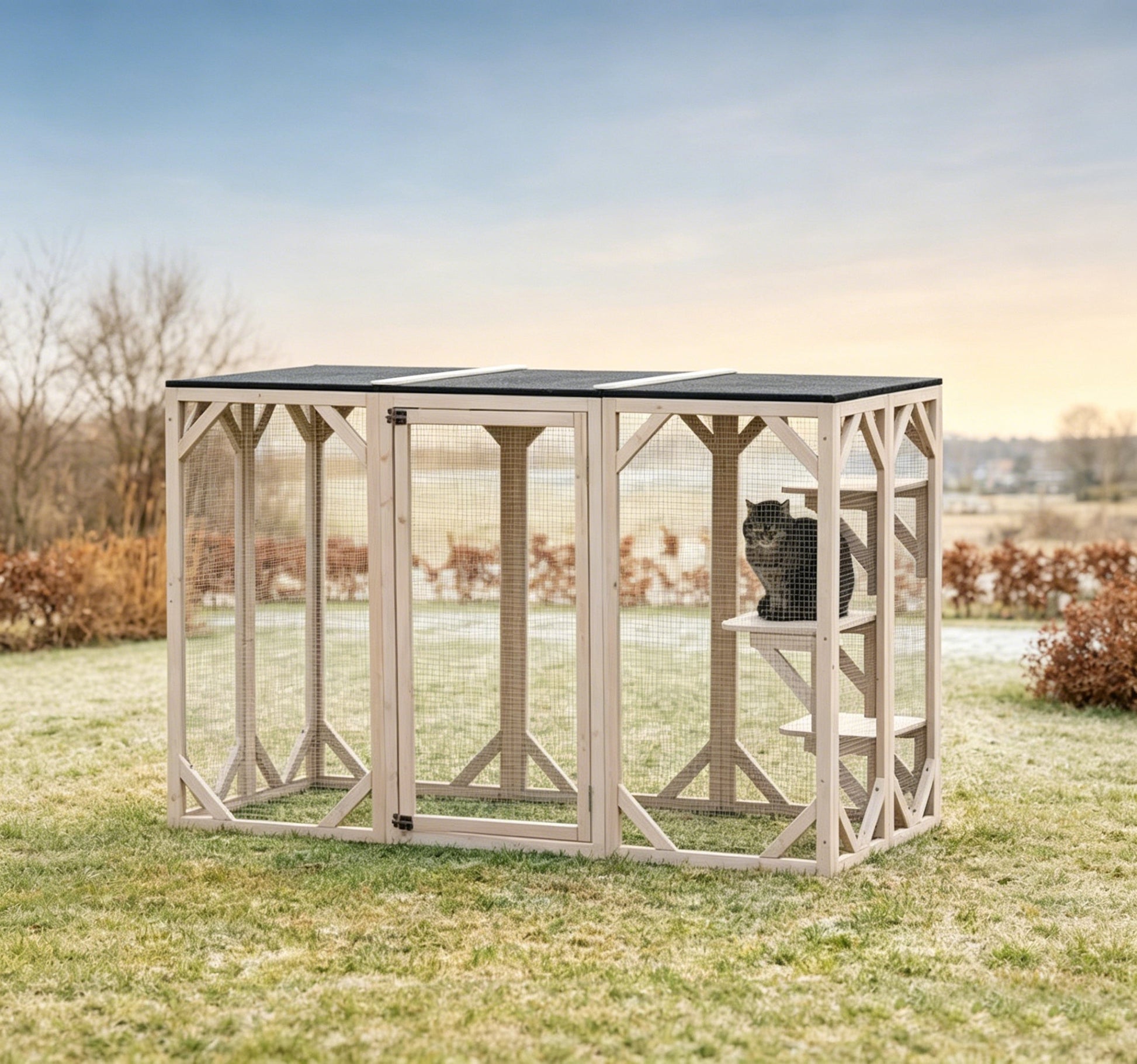 Outdoor Wooden Catio with 3 Platforms 1800x800x1120mm  Steelmates