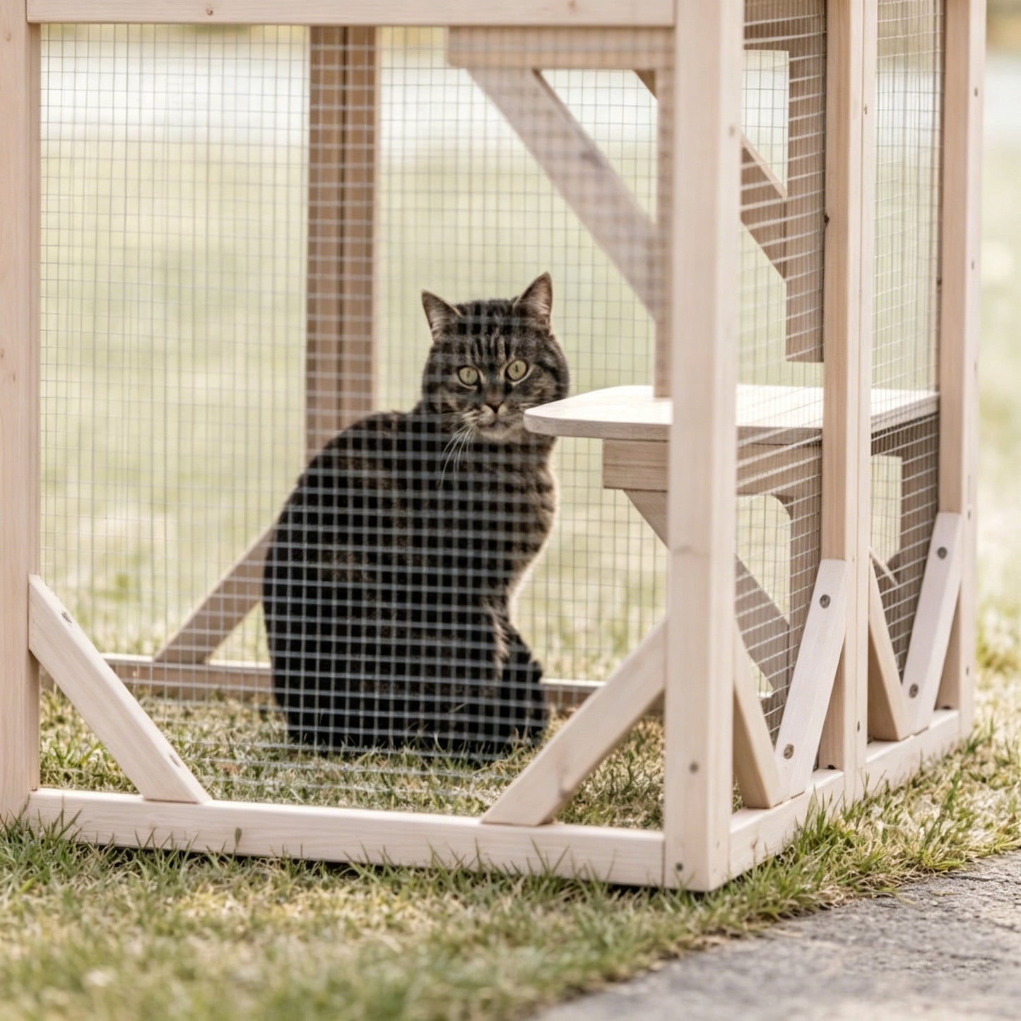 Outdoor Wooden Catio with 3 Platforms 1800x800x1120mm  Steelmates