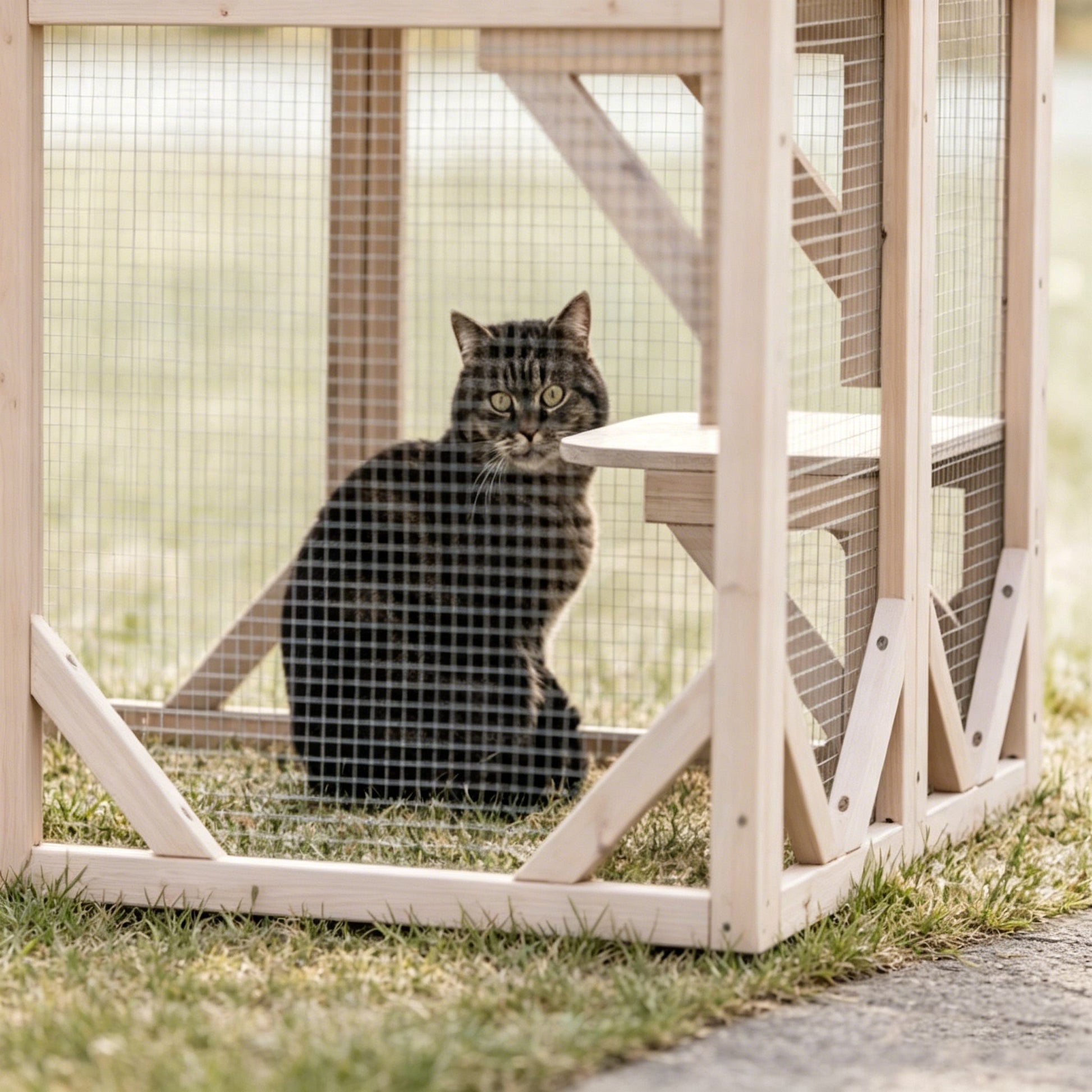 Outdoor Wooden Catio with 3 Platforms 1800x800x1120mm  Steelmates