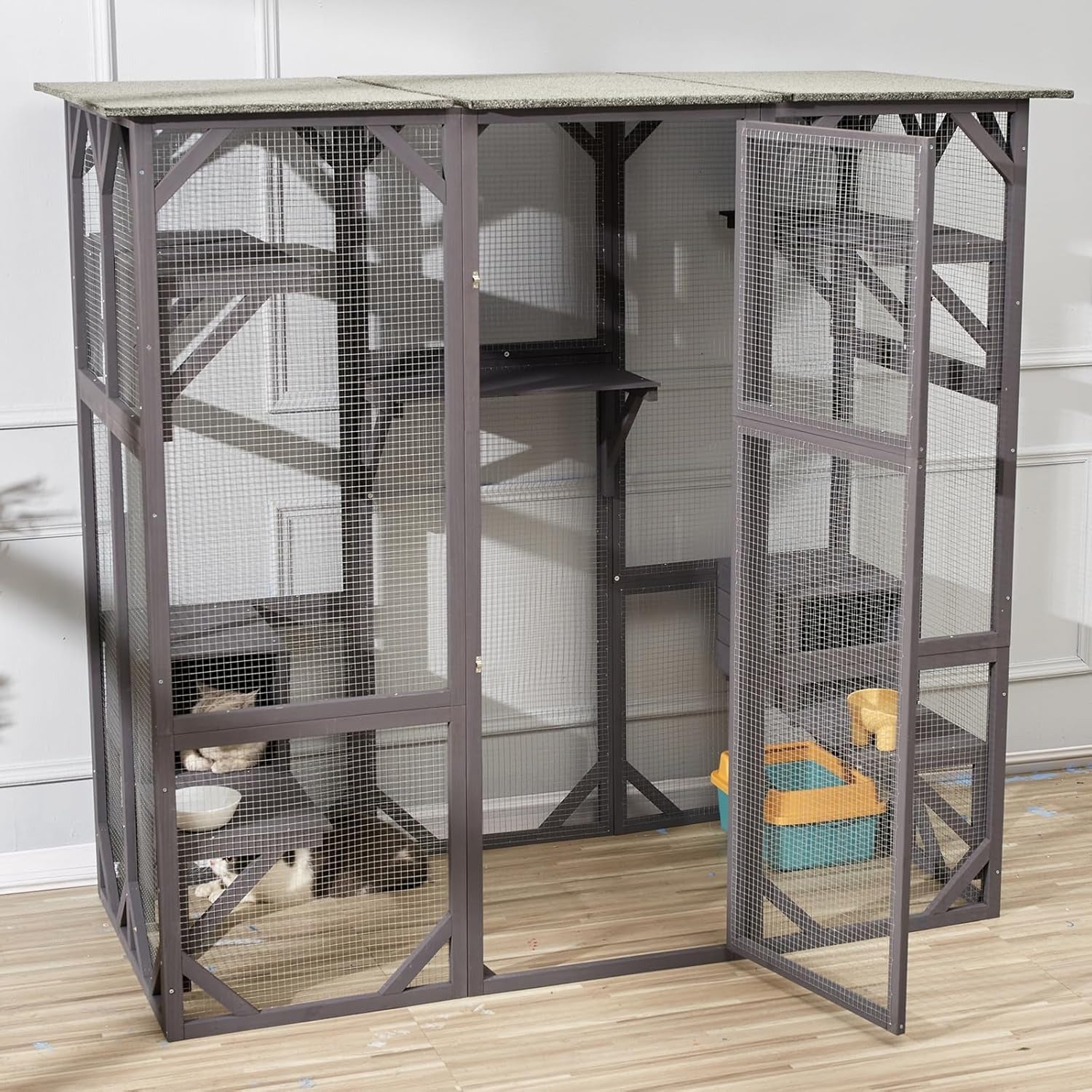 Outdoor Wooden Catio with 6 Platforms 1660x805x180mm  Steelmates