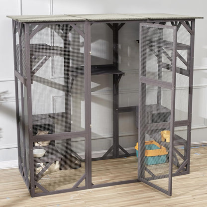 Outdoor Wooden Catio with 6 Platforms 1660x805x180mm  Steelmates