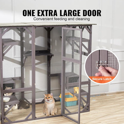 Outdoor Wooden Catio with 6 Platforms 1660x805x180mm  Steelmates