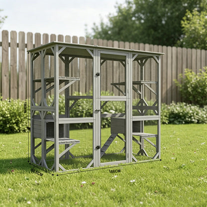 Outdoor Wooden Catio with 6 Platforms 1660x805x180mm  Steelmates