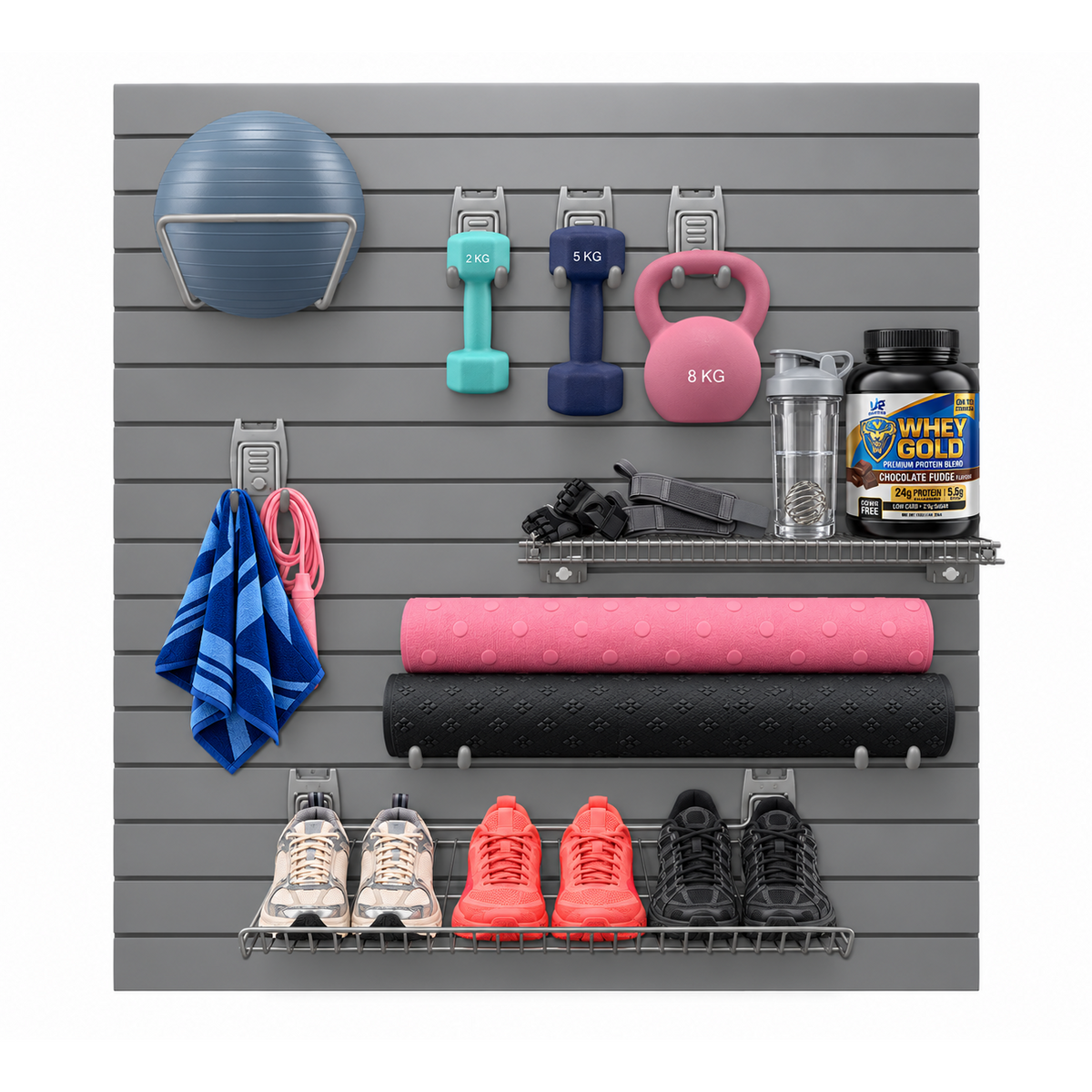 Workout Storage Kit – Slatwall Fitness Equipment Organisation System  Steelmates
