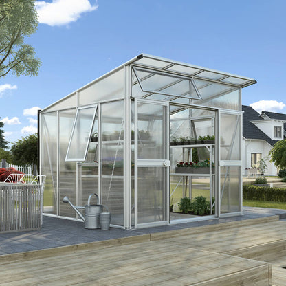 Glass Sided Greenhouse with 10mm PC Roof-271x266cm