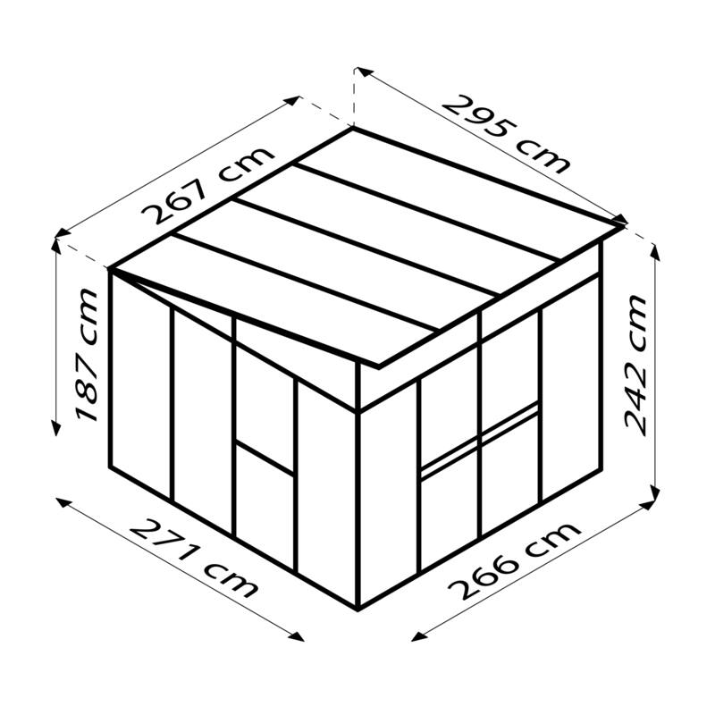 Glass Sided Greenhouse with 10mm PC Roof-271x266cm
