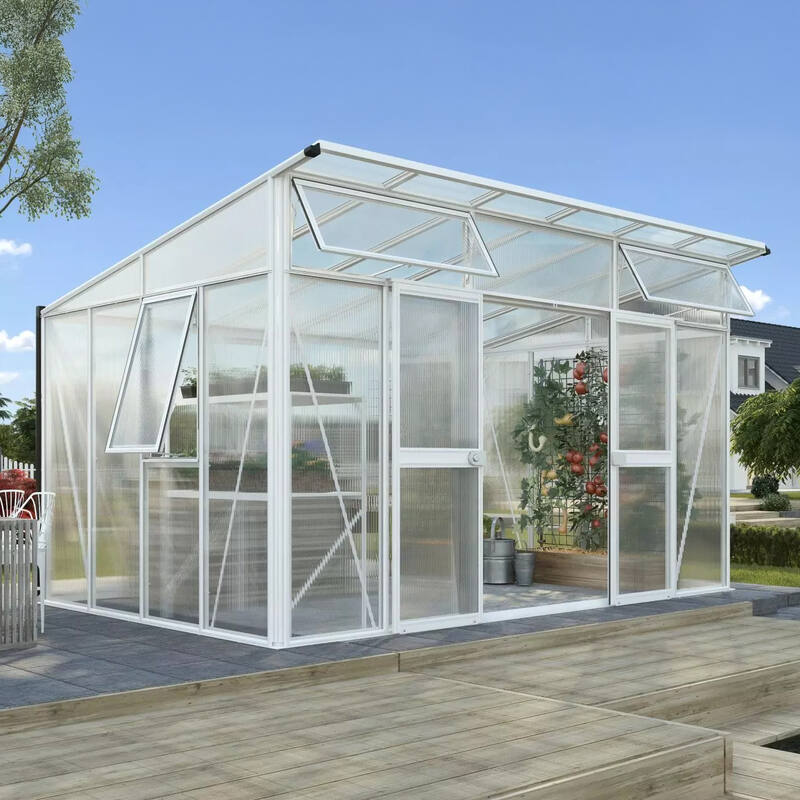 Glass Sided Greenhouse with 10mm PC Roof-271x392cm