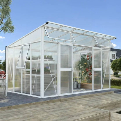Glass Sided Greenhouse with 10mm PC Roof-271x392cm