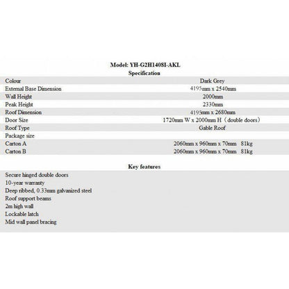 4.2m x 2.55m Garden Shed The Ranch Grey