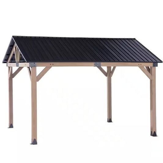 3360 L x 2840 W x 2830 H Patio Cedar Wood Gazebo Pitched Roof Hard Top Black  steelmates