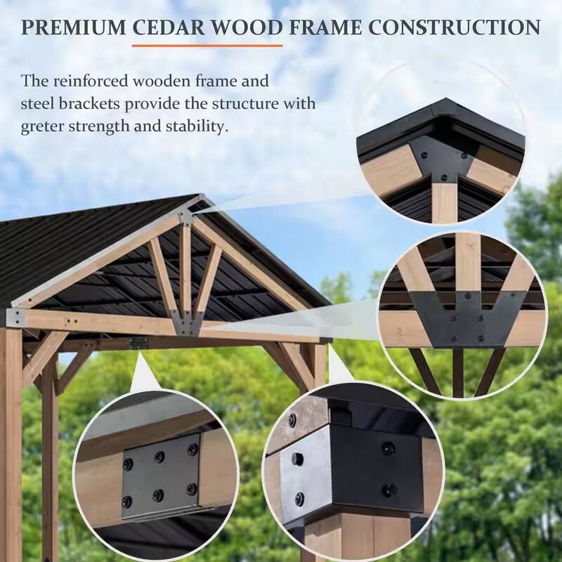 5710 x 3360 Cedar Wood Gazebo Hard Top  steelmates